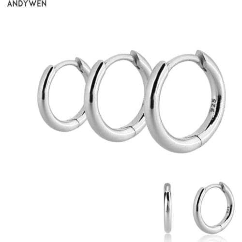 ANDYWEN 925 Sterling Silver Three Size Plain Huggies 7mm 8mm 9mm Hoops 2020 Rock Punk Women Luxury Fine Jewelry Fashion Jewels
