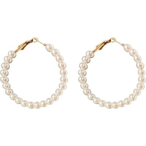 Statement Earrings 2019 White Pearl Earrings Big Round Geometric Hoop Earrings for Women Fashion Ear Jewelry Trendy EB199