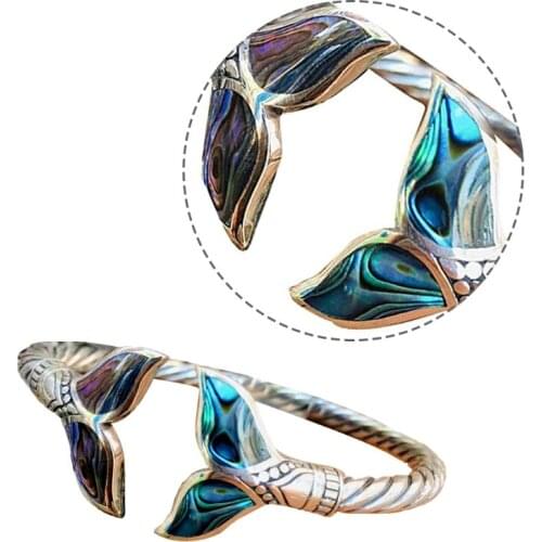 Alloy Fish Tail Cuff Bangle with Abalone Shell Tail Bracelet Gifts for Women Valentines Day Mothers Day Birthday