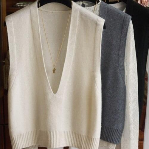 21 spring and autumn new loose casual V-neck cashmere wool vest ladies sleeveless sweater pure color knitted pulloverCoat vest