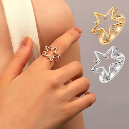 Korean Retro Simple Five-pointed Star Geometric Zircon Crystal Ring for Women Fashion Elegant Star Ring Wedding Jewelry