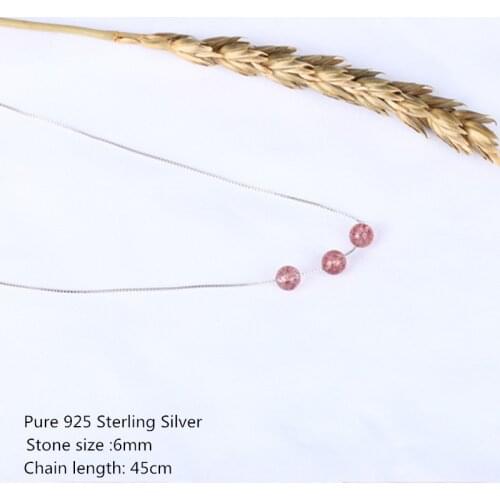 Buyee Fashion Necklace 3pcs Natural Strawberry Bead Pure 925 Sterling Silver Necklace for Women Party Collarbone Chain Jewelry