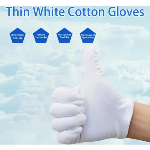 1 Pair Of White Cotton Gloves Work Gloves Etiquette Training Gloves Gloves Labor Jewelry Magician Waiters Jersey Clean Glov M8q9