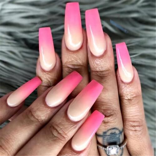 20 pcs/set Gradient Fake Nails Long Ballet Press on Nail Colorful False Nail Tips T Shape Coffin Fake Nails DIY Nail Decoration