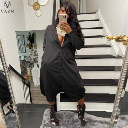 VAZN 2021 Autumn Young Lazy Casual Solid High Street Loose Fashion Full Sleeve Women Ankle -Length Cross Jumpsuits