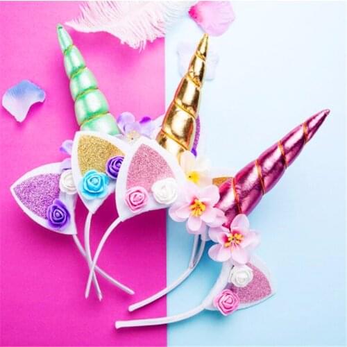 Girls Flower Cat Ears Cute Unicorn Headbands Children Headwear Photo Props Party Hair Hoop Hairbands Kids Hair Accessories