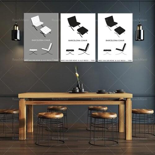 Architecture vintage print Bauhaus Mies van der Rohe - Barcelona chair design minimaliste poster midcentury