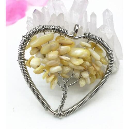 Bohemia style 50mm yellow shell gravel irregular handmade heart shape pendant silver-color charms elegant fashion jewelry B3060