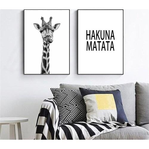 Baby Nursery Giraffe African Wall Art Canvas Poster Animal Print Painting Nordic Quotes Kids Bedroom Decor Picture HAKUNA MATATA