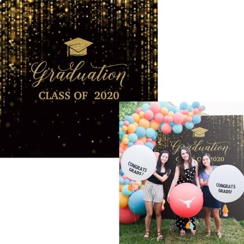 Gold And Black Graduation Party Backdrop Class Of 2021 Golden Glittering Bokeh Light Dots Banner Congrats Grad Prom Background