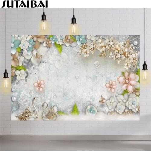 Headboard Flowers Pearl Swan Baby Shower Child Photography Backgrounds Customized Photographic Backdrops for Photo Studio