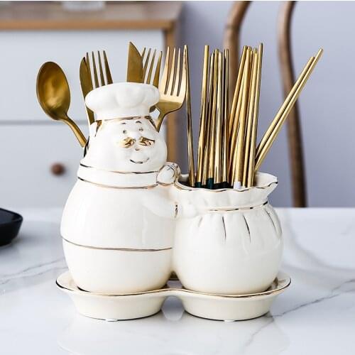 Ceramic Kitchen Cutlery Storage Jars with Drainer Holes Gadgets Tools Organizer Box Accessories Utensils Container Holder Tube