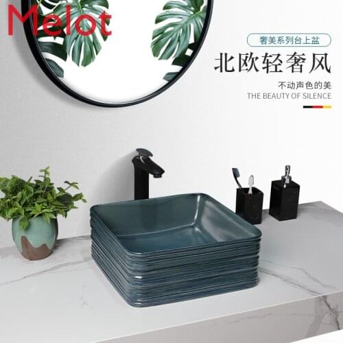 Nordic Dark Green Engraving Line Ceramic Table Basin Art Basin Wash Basin Wash Basin Toilet Wash Single Basin