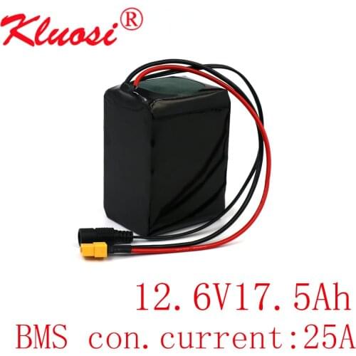 KLUOSI 3S5P 12V 17.5Ah 10.8V 18Ah 12.6V Lithium Battery Pack 250Watt High Power for Motor Scooter Light Etc with 25A BMS XT60