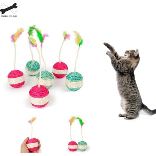 Pet Cat Kitten Toy Rolling Sisal Scratching ball Funny Cat Kitten Play Dolls Tumbler Ball Pet Cat Toys Feather Toy Dropshipping2