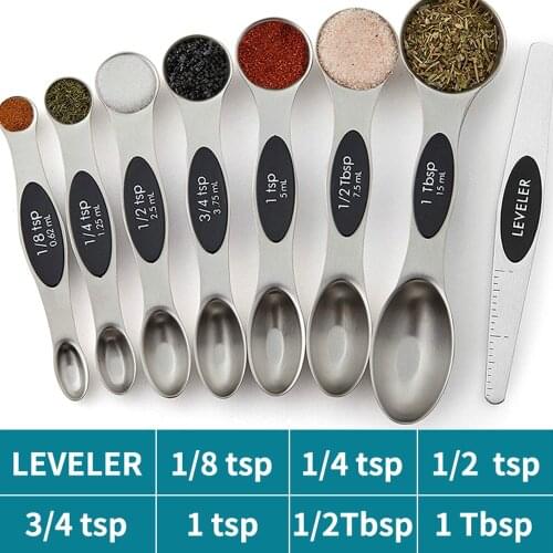 8-piece Magnetic Measuring Spoon Set Stainless Steel Teaspoon Coffee Sugar Scoop Cake Flour Measuring Cups Baking Accessories