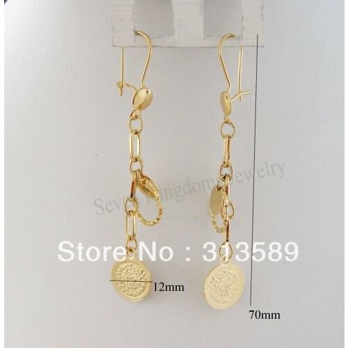 MUSLIM ISLAMIC PATTERN CIRCLE DANGLER 2.76INCH EARRING YELLOW GOLD OVERLAY /GREAT GIFT