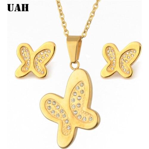 UAH New Butterfly CZ Jewelry Sets Stainless Steel Necklace&Earrings Wedding Jewelry For Women Wedding Party Sets