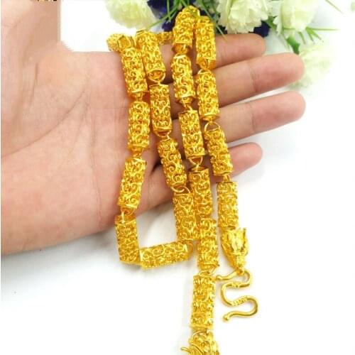 Genuine 24K Gold Plated Necklace for Men Wedding Engagement Anniversary Jewelry Luxury Boutique Beaded Chain Necklace Gifts Male