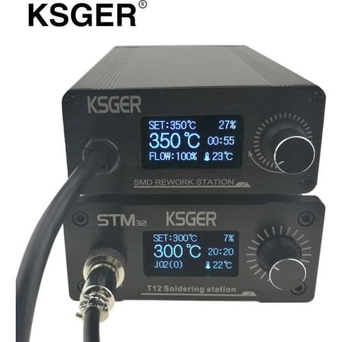 KSGER STM32 OLED T12 Soldering Station Hot Air Gun Rework Resoldering Station Electric Soldering Iron T12-K Soldering Iron Tips