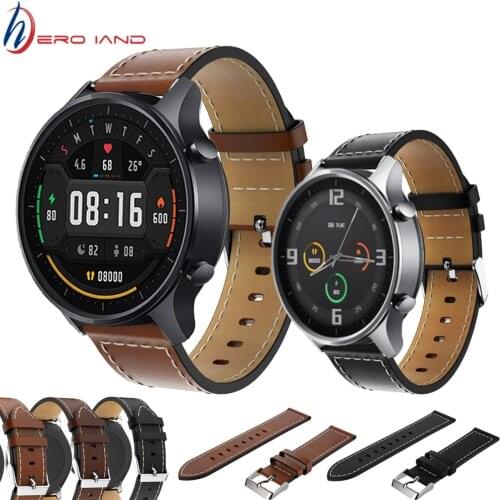 22mm Watch Band Leather Watchband Strap for Xiaomi Color Watch Strap MI Smart Watch Color Replace Band Watch Correa Accessories