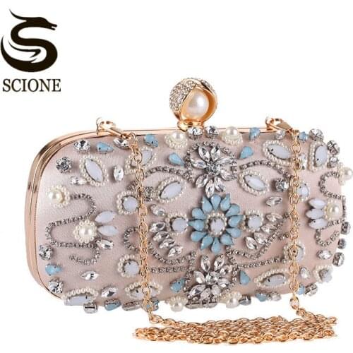 Luxury Clutch Purse Women Crystal Diamond Evening Bags White Pearl Beaded Shoulder Party Bag Bridal Wedding Clutches Handbags