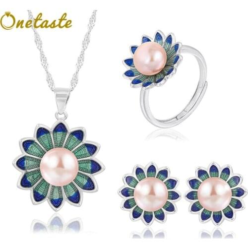 S925 Silver Freshwater Pearl Flower Ring Earring Necklace Jewelry Sets Blank Setting DIY 2021 New Trend Kpop Women