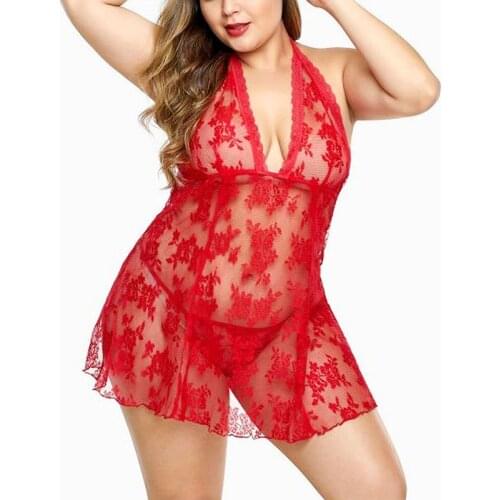 Large Size Sexy Lingerie For Woman Female Passionate Suit Deep V Slip Dress perspective Set Soft and Delicate Sexy Underwear