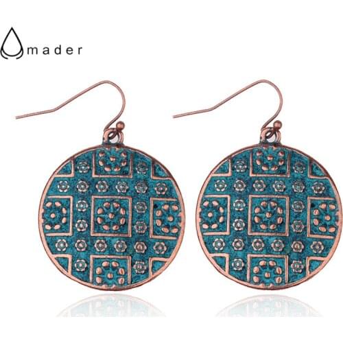 Amader Ethnic Round&Flowers Verdigris Dangle Earrings For Women Boho Earrings Fashion Jewelry Oorbellen Hangers HQE808