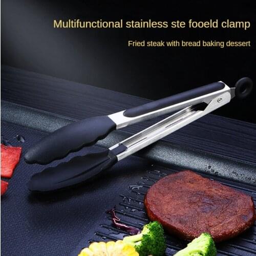 Silicone BBQ Grilling Tong Kitchen Cooking Salad Bread Serving Tong Non-Stick Barbecue Clip Clamp Stainless Steel Tools Gadgets