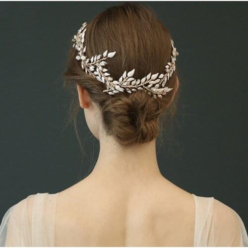 SLBRIDAL Handmade Gold Crystal Rhinestone Floral Leaf Wedding Hair Clip Barrette Hair Comb Bridal Hair Accessories Women Jewelry