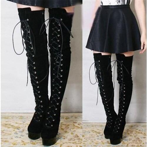 New comer in winter warm womens shoes round head high heel knee, high platform round toe solid female dance shoes 15 cm