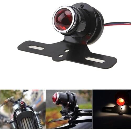 Universal Motorcycle License Plate Rear Brake Tail Light Lamp for Harley Bobber Chopper Cafe Racer Black D15