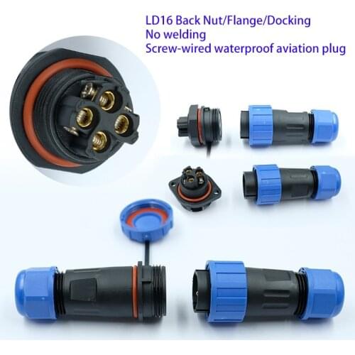 Waterproof LD16 IP68 cable connector Aviation plug & socket 2 3 4 pin Panel Mount Wire Cable Connector male and female One set