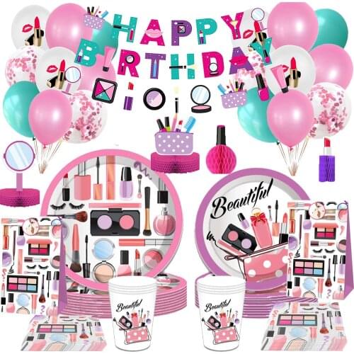 Girl Birthday Decorations Party Balloons Spa Makeup Disposable Tableware Paper Party Bags Decor for Baby Shower Wedding Supply