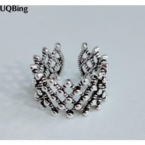 Exaggerated Personality 925 Sterling Silver Geometric Rings For Women Bohemian Retro Adjustable Antique Rings