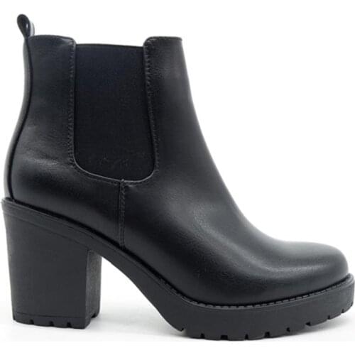 Women casual black leather simple temperament office lady bottom thick round head cylinder Martin boots thick short boots