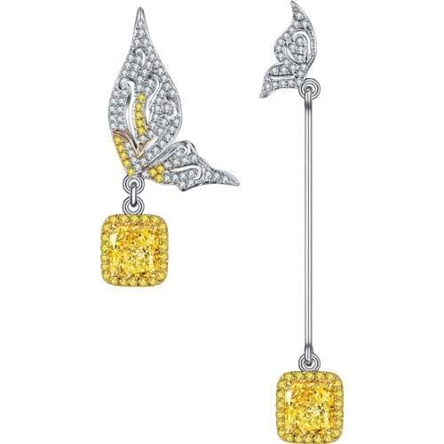 Zhanhao Gioielli Charming Sparkle Jewelry Set Yellow Diamond 925 Silver Pendant Earrings For Women 2021