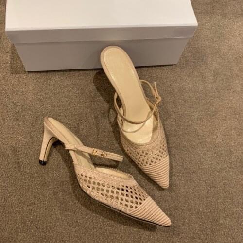 2021 Newest Summer Shoes Woman Elegant Mesh Woman Slippers Pointed-Toes High Heels Woman Slippers Outdoor Slippers Bota Feminina