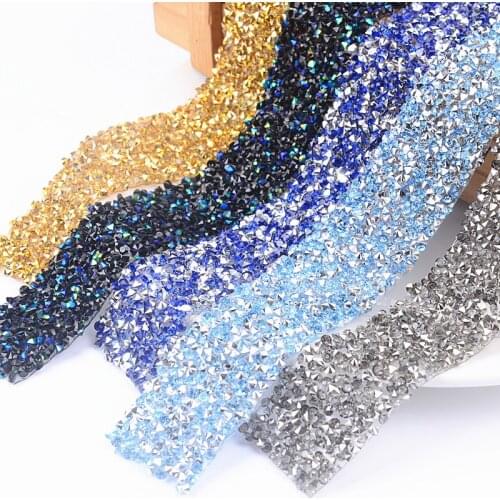1 Yard Sewn Crystal Stone For Needlework Hot Fix Rhinestone Tape Trim with Crystal Strass Rhinestones For Clothing jewelry Decor