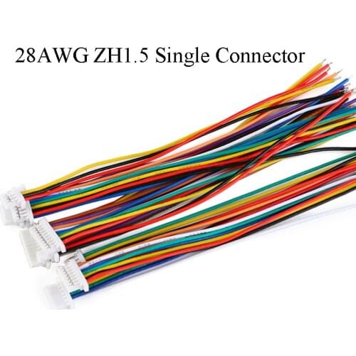 10Pcs ZH 1.5 JST Connector Cable Wire ZH1.5 Pitch 1.5mm 2/3/4/5/6/7/8/9/10 Pin Single Connectors Electronic Line Plug 10cm