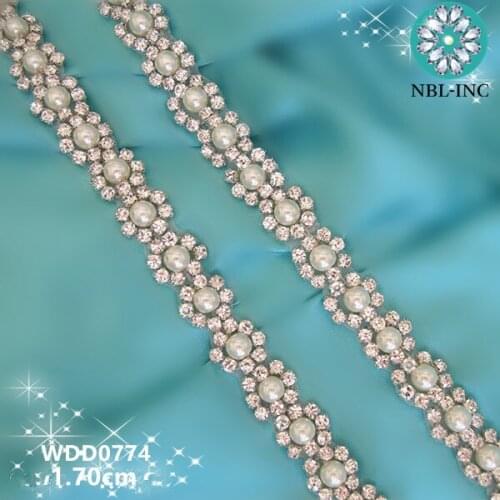10 yards )Wholesale bridal hand beaded sewing crystal rhinestone pearl applique trim iron on for wedding dresses belt WDD0774