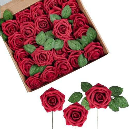 25 Pcs Valentines Day Decor Fake Roses for Decoration Bouquet of Artificial Flowers for DIY Wedding Party Home Decor Flower