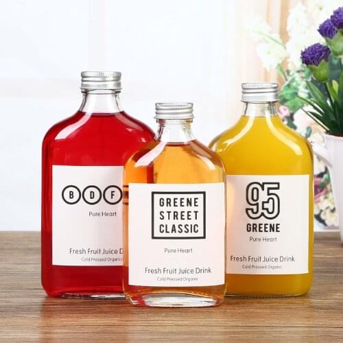 50/100/200ml Transparent Glass Bottle with Aluminum Cap Flat Wine Bottle Square Fruit Juice Apple Lemon Drink Wine Container