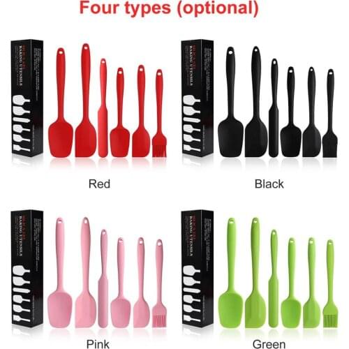6 Pcs Rubber Spatula Oil Brush Silicone Pastry Spatula Set Non-Stick Heat-Resistant Spatula for Kitchen Baking Cooking Set