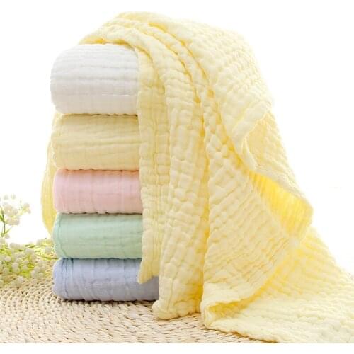 6 Layers Solid Color Baby Bath Towel Muslin 100% Cotton Towels Neonatal Child Absorb Blanket Swaddle Wrap Bdding 105 * 105 CM