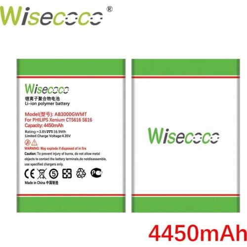 WISECOCO 4450mAh AB3000GWMT Battery For PHILIPS Xenium CTS616 S616 Mobile Phone In Stock With Tracking Number
