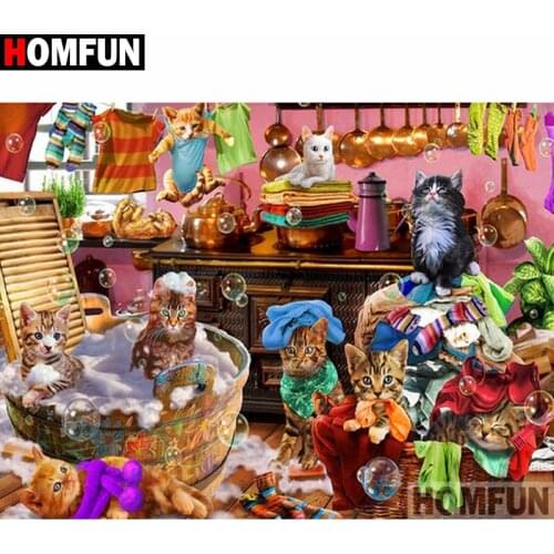 HOMFUN Full Square/Round Drill 5D DIY Diamond Painting "Animal cat" 3D Diamond Embroidery Cross Stitch Home Decor A20309