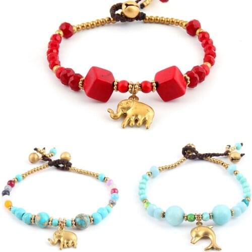 1Pc Bohemian Handmade Retro Geometric Shape Dolphin Beads With Cute Elephant Ethnic Sting Bracelets For Women
