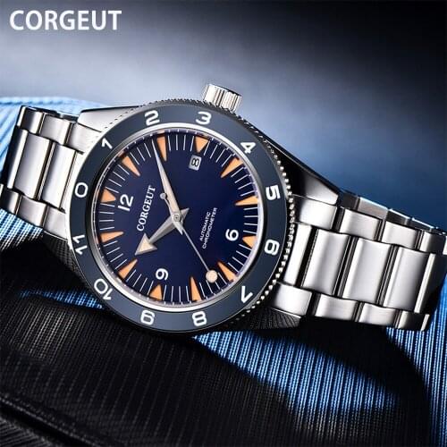 CORGEUT Luxury Men Military Sports Watches Mens Mechanical All Steel Date Man Casual Wrist Watch Dive Watch Мужские часы